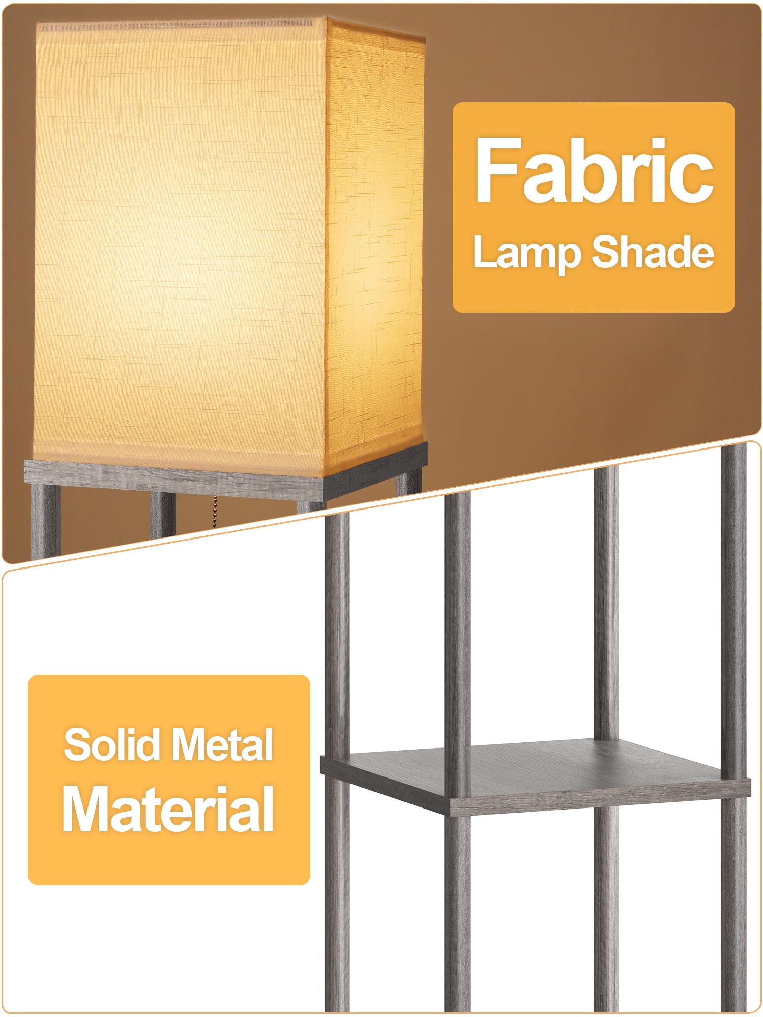 Floor Lamp with Shelves for Living Room, Shelf Floor Lamp with 3 CCT LED Bulb, Corner Display Standing Column Lamp Etagere Organizer Tower Nightstand with White Linen Shade for Bedroom, Office
