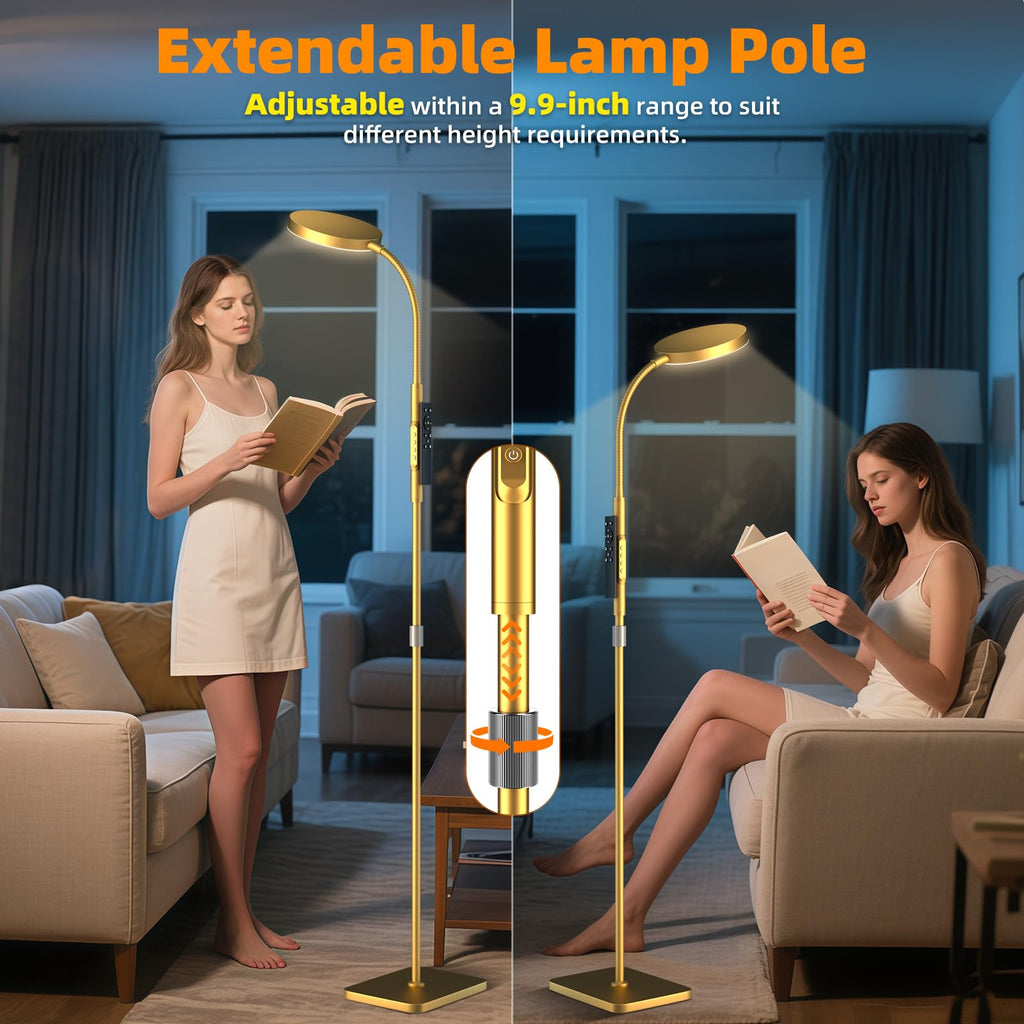Floor Lamp, Adjustable Height Floor Lamps for Living Room Bedroom, 120 LED Super Bright Standing Lamp Remote & Touch Control Dimmable Gooseneck Tall Stand Reading Lamp for Office Craft, Black