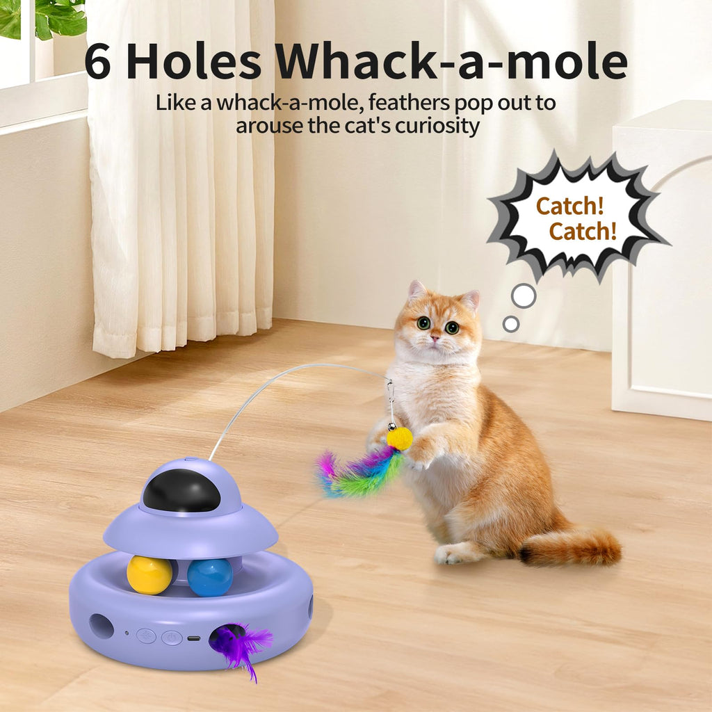 Interactive Cat Toys for Indoor Cats,4-in-1 Automatic Kitten Toy with Laser, Fluttering Butterfly, Moving Feather & Track Balls, USB Rechargeable Self-Play Electronic Toy for Kittens & Adults
