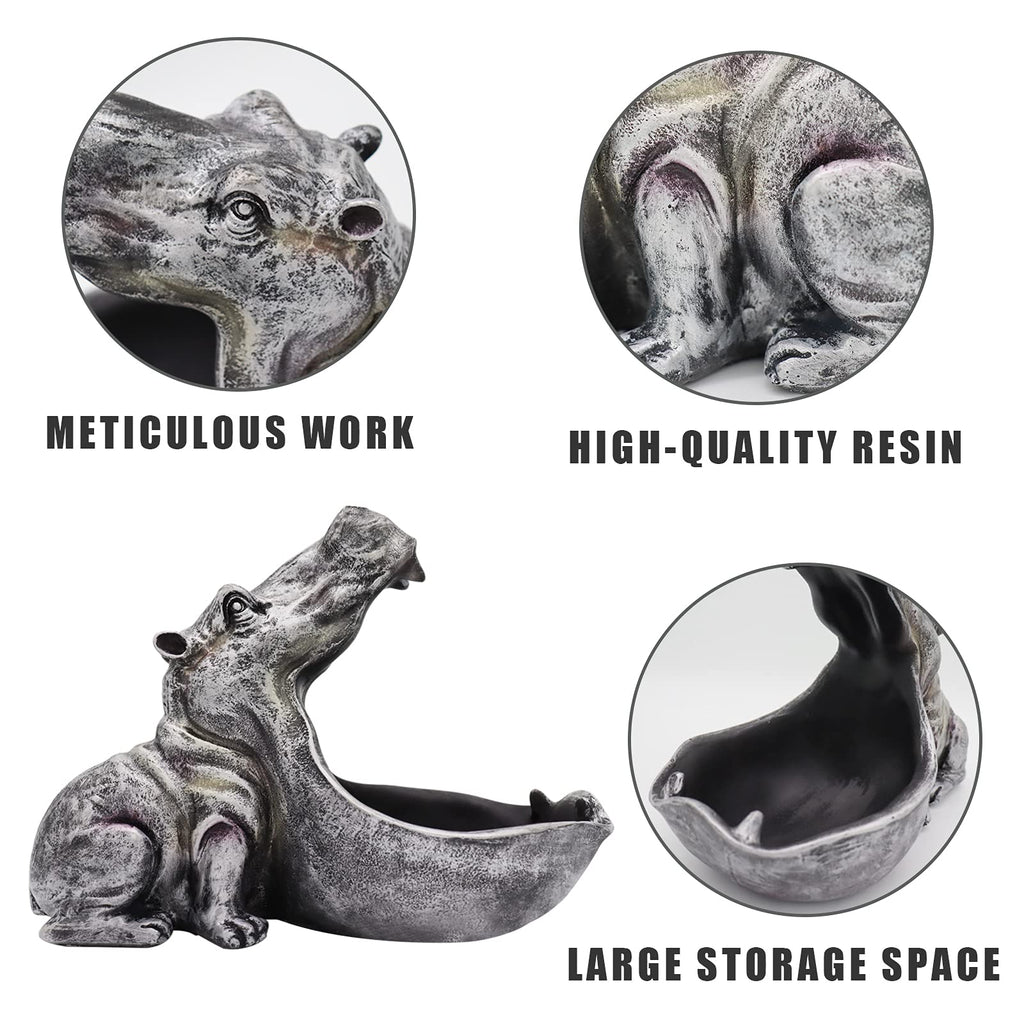 aboxoo Hippo Statue,Large Hippopotamus Figurine Home Sculpture with Resin, Hippo Candy Jar, Candy Dish Bowl for Office Desk, Key Bowl for Entryway Table,Container Storage Art Decor Box(Dark Blue)