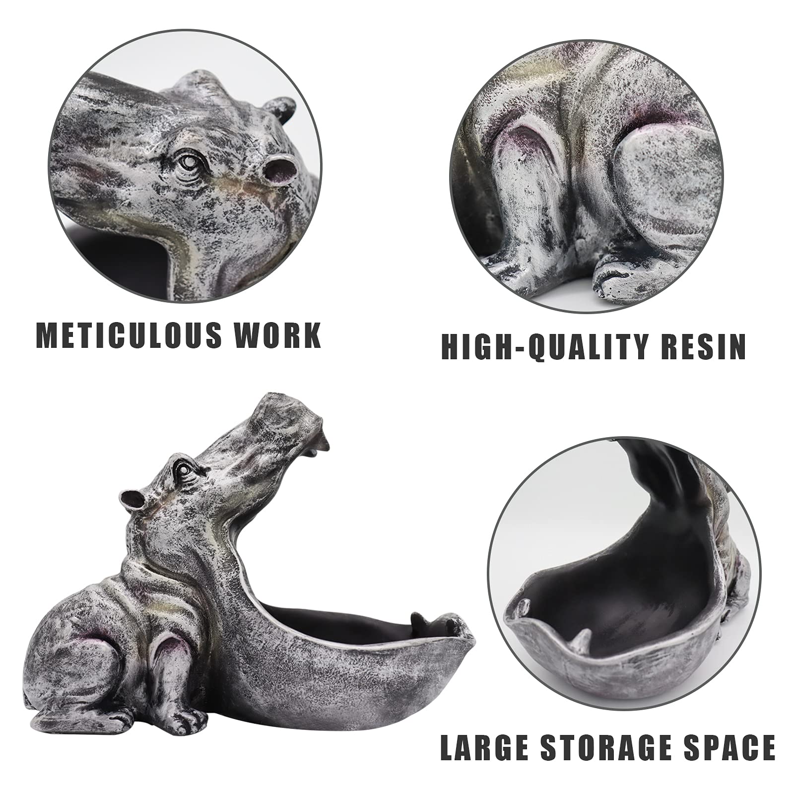 aboxoo Hippo Statue,Large Hippopotamus Figurine Home Sculpture with Resin, Hippo Candy Jar, Candy Dish Bowl for Office Desk, Key Bowl for Entryway Table,Container Storage Art Decor Box(Dark Blue)