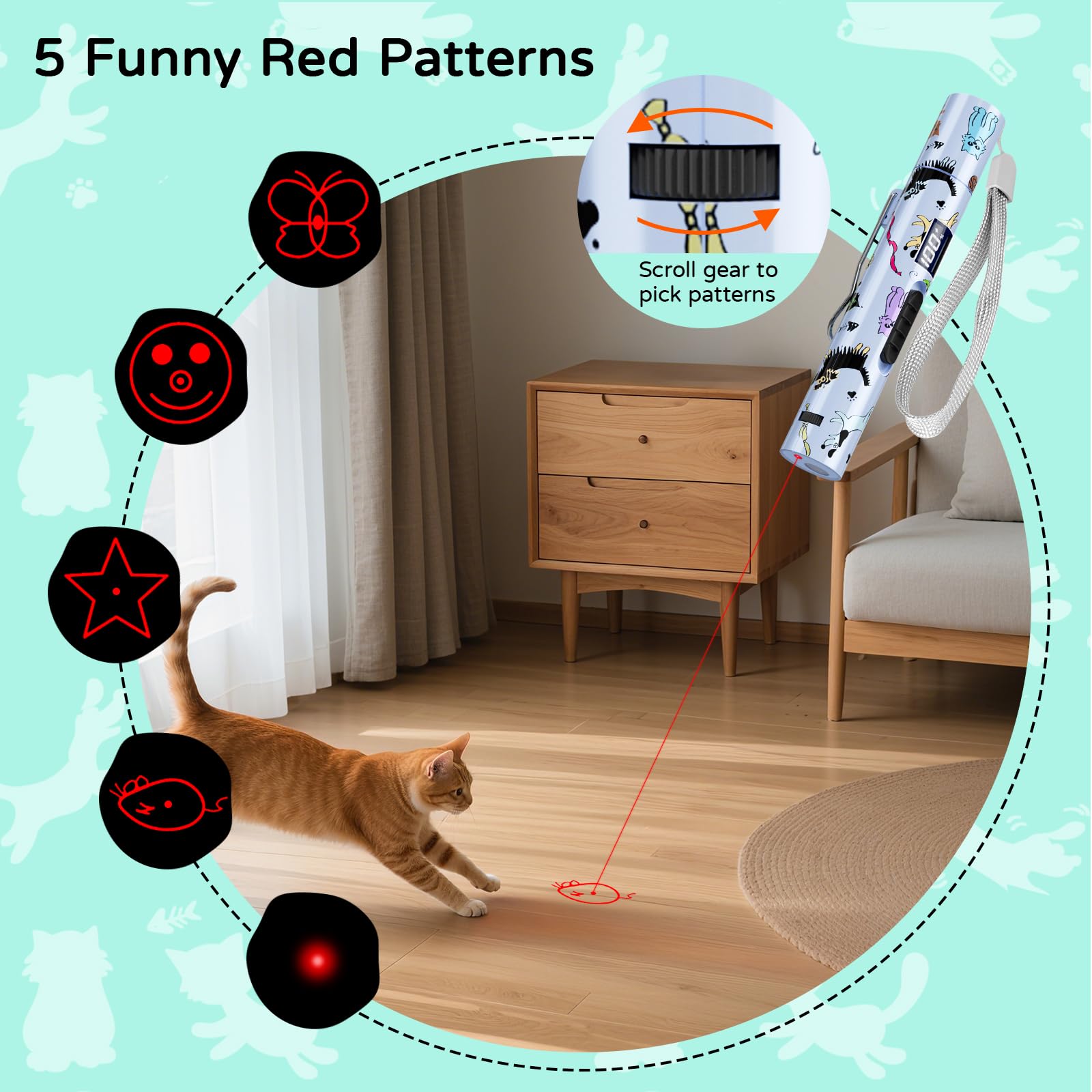 TBTeek Cat Toys, Rechargeable, 3 Light Modes & 5 Fun Patterns, Portable Interactive Kitten Pet Dog Cat Mouse Toy for Fun Chase Play Exercise