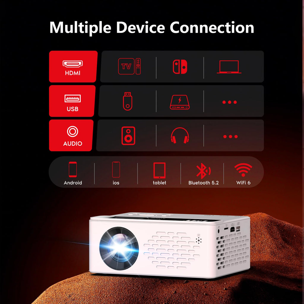 TMY 1080P Full HD Portable Mini Projector, Upgraded Bluetooth Movie Projector with Screen, Compatible with TV Stick Smartphone/HDMI/USB, Indoor & Outdoor Use
