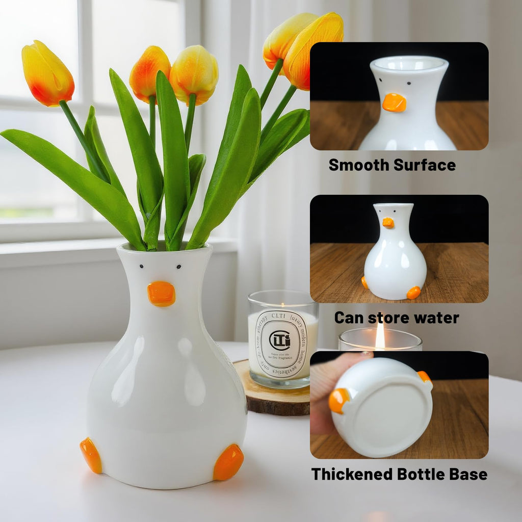 Handcrafted Ceramic White Flower Duck Vase