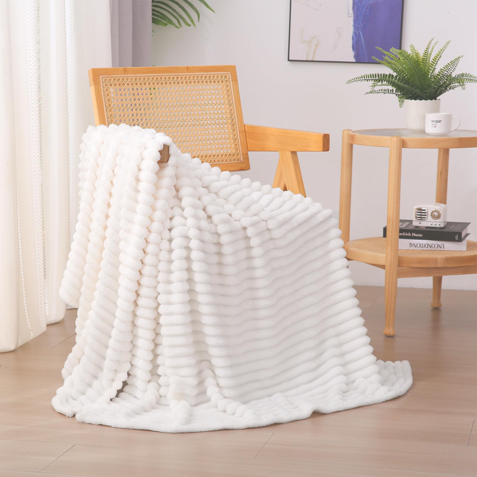 Sage Green Fleece Throw Blanket 50”×60” for Couch Sofa Bed,Super Soft Cozy Plush Microfiber Flannel Blanket with Stripes Design Lightweight for Adults,Woman,Girls