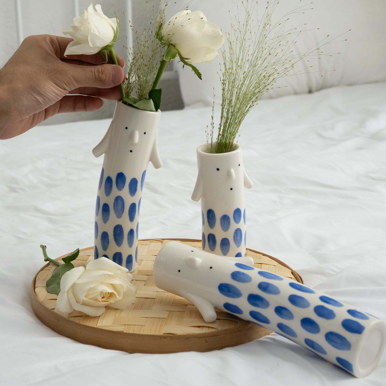 Handcrafted Ceramic White Flower Duck Vase