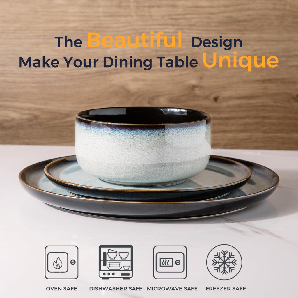 LERATIO Ceramic Dinnerware Sets for 8,Plates and Bowls Sets,Reactive Glaze Dishes Set,Highly Chip and Crack Resistant | Dishwasher & Microwave & Oven Safe Dishes set,Service for 8-Kahki (24pc)