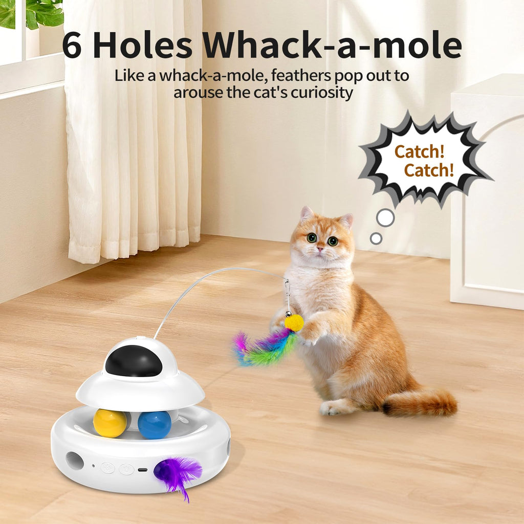 Interactive Cat Toys for Indoor Cats,4-in-1 Automatic Kitten Toy with Laser, Fluttering Butterfly, Moving Feather & Track Balls, USB Rechargeable Self-Play Electronic Toy for Kittens & Adults