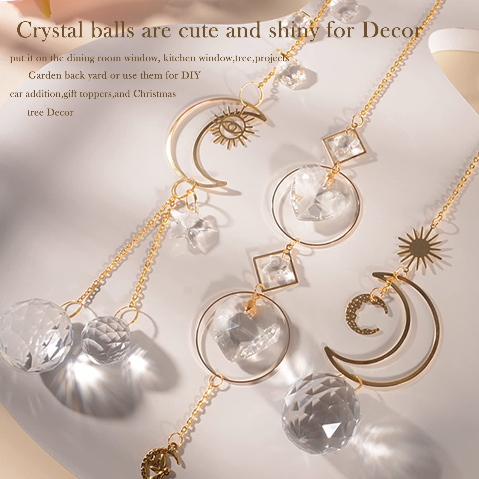 6Pieces Colorful Crystals Suncatcher Hanging Sun Catcher with Chain Pendant Ornament Crystal Balls for Window Home Garden Christmas Day Party Wedding Decoration