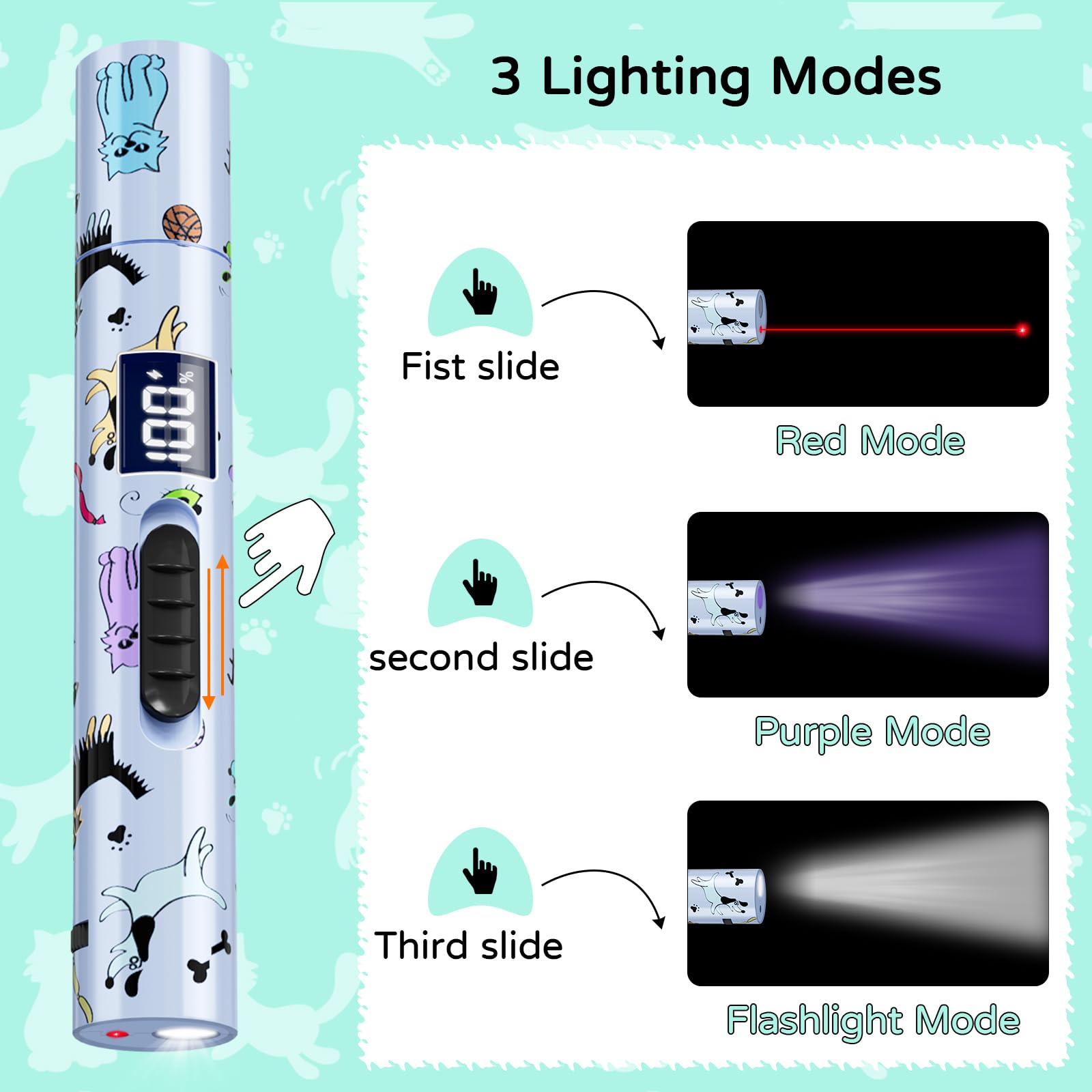 TBTeek Cat Toys, Rechargeable, 3 Light Modes & 5 Fun Patterns, Portable Interactive Kitten Pet Dog Cat Mouse Toy for Fun Chase Play Exercise