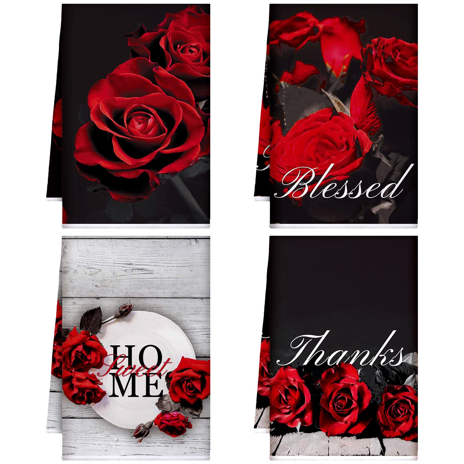 Geyoga 4 Pcs Chicken Kitchen Towels Rooster Dish Hand Towels Farm Animal Cow Vintage Rustic Tea Cloth for Spring Easter Bathroom Farmhouse Decor Gifts, 16 x 24 Inch(Classic Color,Rooster)
