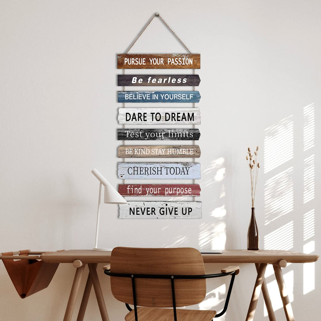 4 Pieces Home Wall Signs, THIS IS US/TOGETHER/BLESS THIS HOME/FAMILY Wall Decor For Living Room Bedroom, Rustic Wooden Farmhouse Wall Art , 4.7 x 13.8 Inch(Brown)