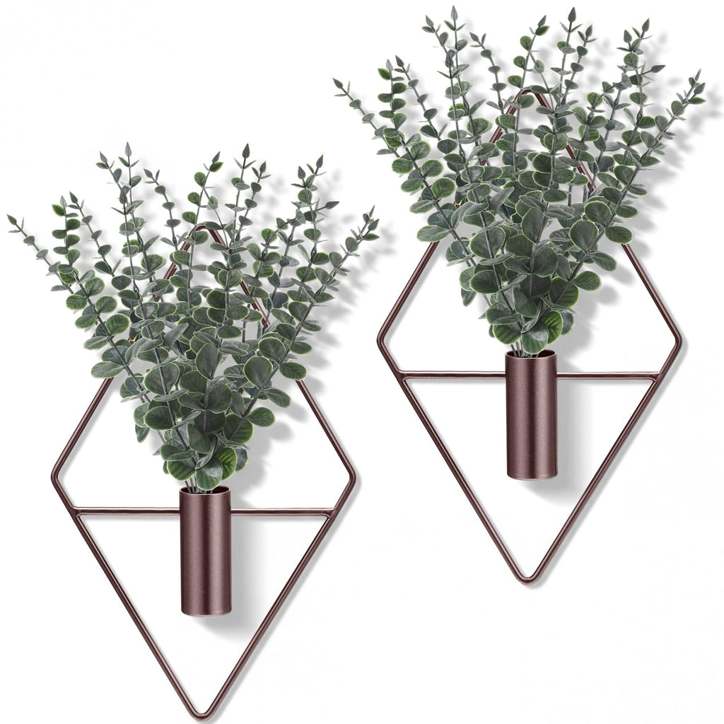 Jexine 4 Pcs Hanging Planters with Artificial Eucalyptus Metal Hanging Vase Indoor Plants Holder Modern Geometric Boho Bathroom Wall Decor for Living Room Home Office(Black)