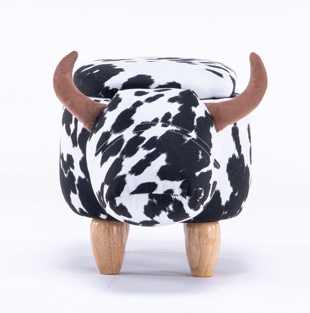 Home 2 Office Cow Ottoman for Kids' Bedroom, Playroom, Nursery, and Living Room, Animal Ottoman with Storage, Footstool for Kids, Black/White