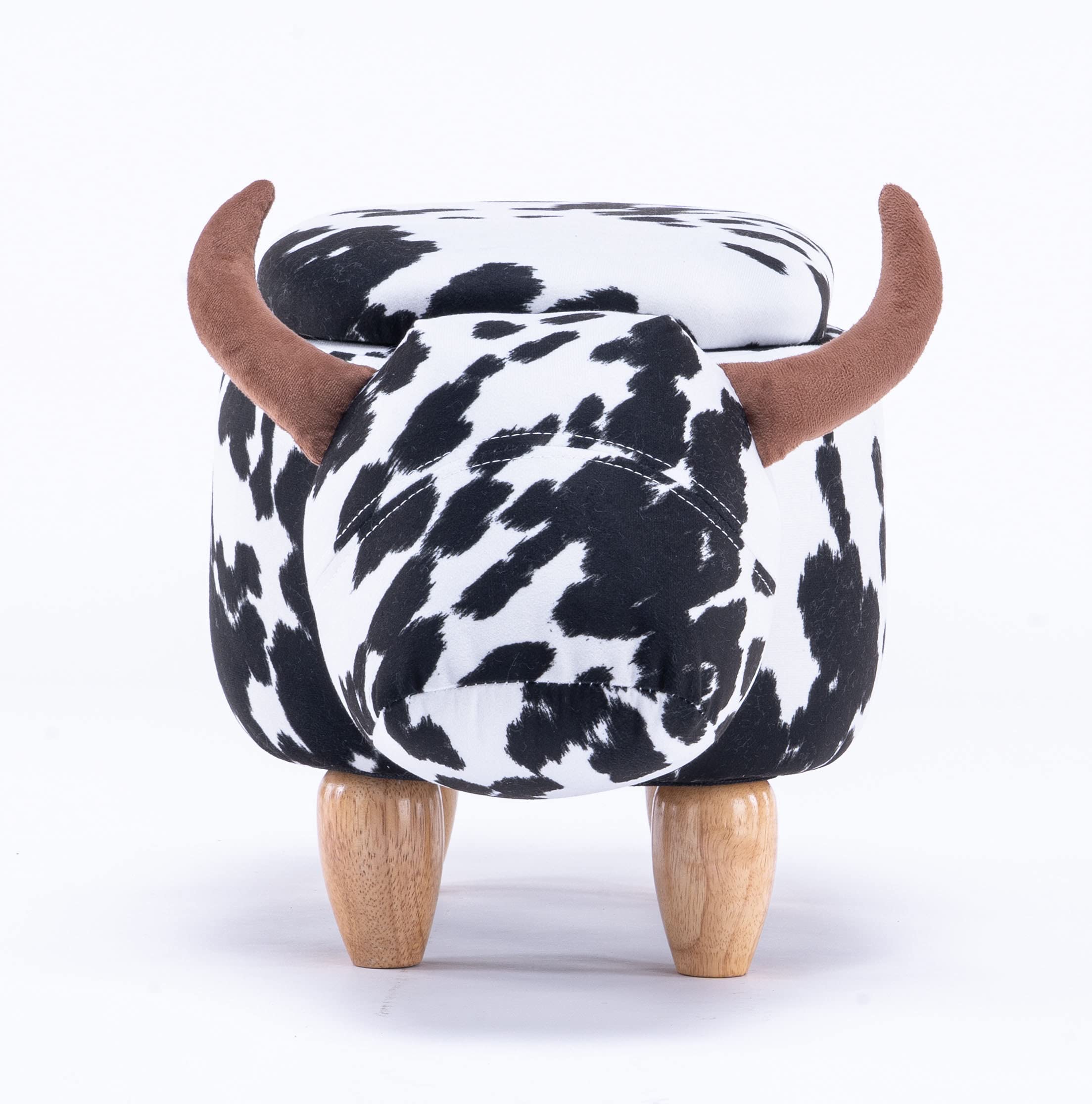 Home 2 Office Cow Ottoman for Kids' Bedroom, Playroom, Nursery, and Living Room, Animal Ottoman with Storage, Footstool for Kids, Black/White