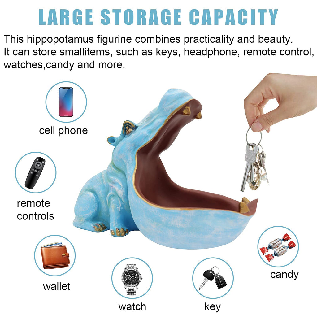 aboxoo Hippo Statue,Large Hippopotamus Figurine Home Sculpture with Resin, Hippo Candy Jar, Candy Dish Bowl for Office Desk, Key Bowl for Entryway Table,Container Storage Art Decor Box(Dark Blue)