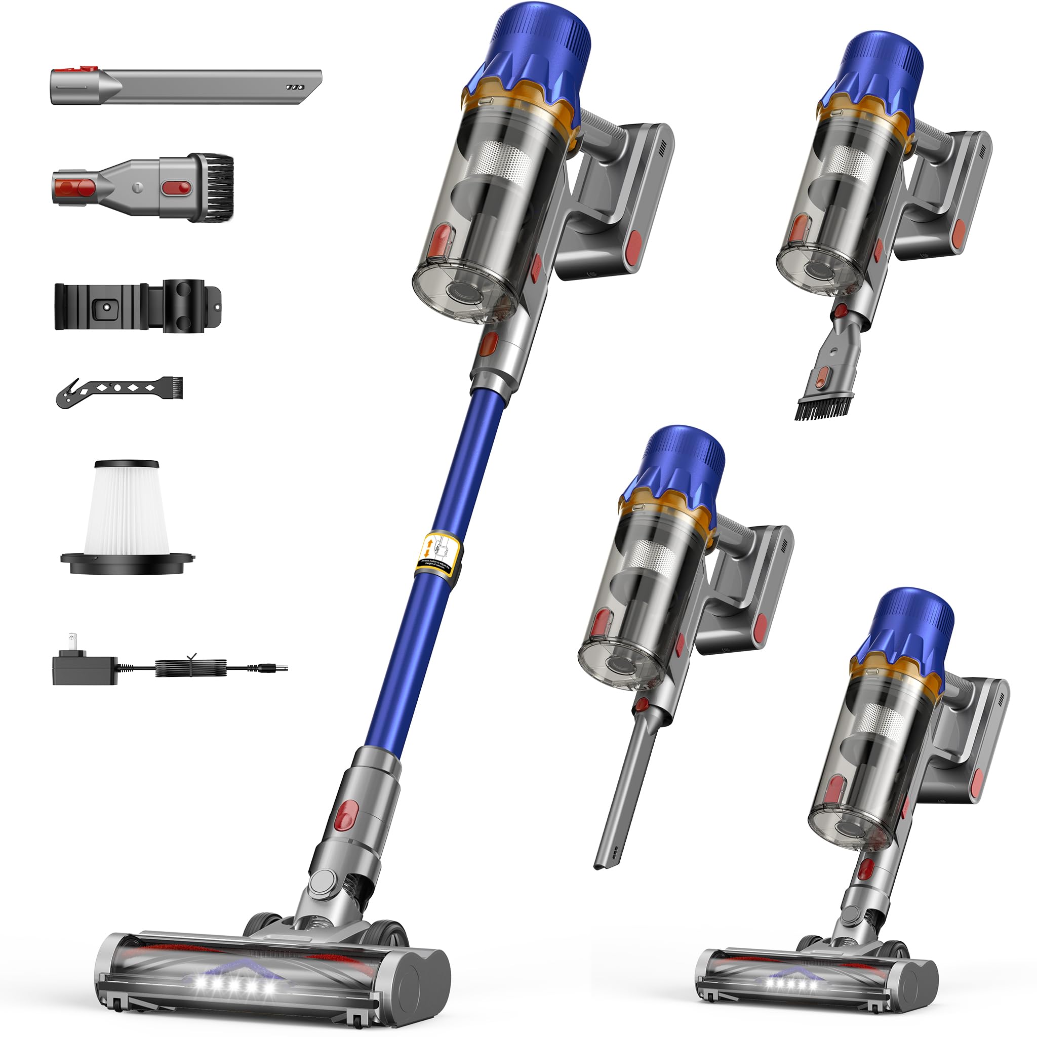 Cordless Vacuum Cleaner for Home - Powerful Stick Vacuum with HEPA Filter, 55-Min Runtime, LED Light, Anti-Tangle Brush, Detachable Battery,Lightweight Vacuum for Pet Hair,Carpets & Hard Floors