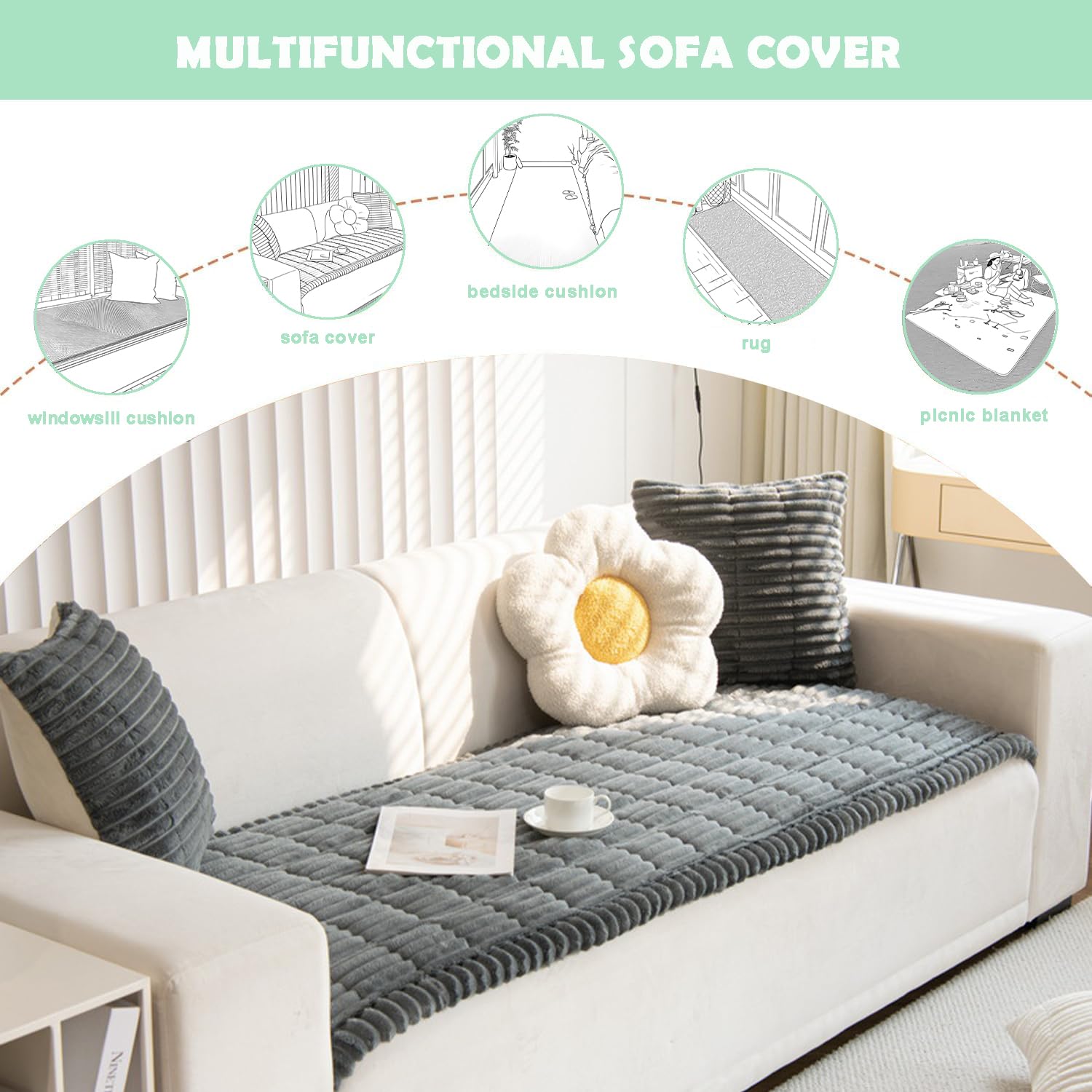 ZQFFB Pet Couch Cover Dogs Washable Non-Slip Couch Protector Pet Friendly Dog Mat for Couches and Sofas