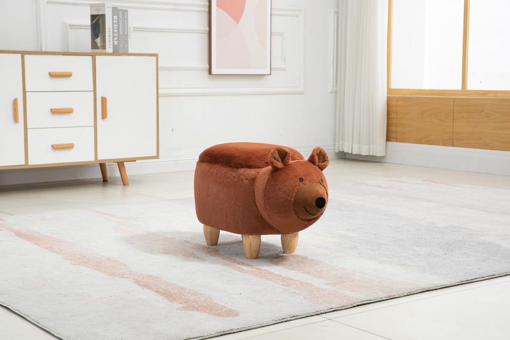 Home 2 Office Cow Ottoman for Kids' Bedroom, Playroom, Nursery, and Living Room, Animal Ottoman with Storage, Footstool for Kids, Black/White