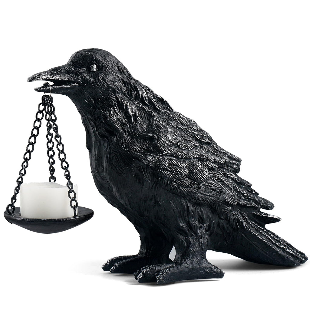 Gothic Crow Lamp with Tealight Candle Holder Resin Raven Decor Statue Gothic Home Decor for Bedroom Unique Goth Gifts Black