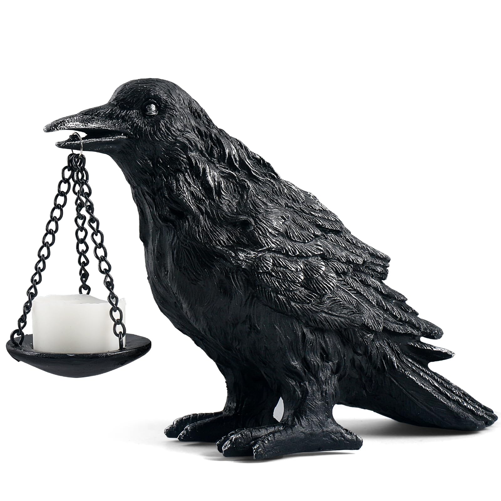 Gothic Crow Lamp with Tealight Candle Holder Resin Raven Decor Statue Gothic Home Decor for Bedroom Unique Goth Gifts Black