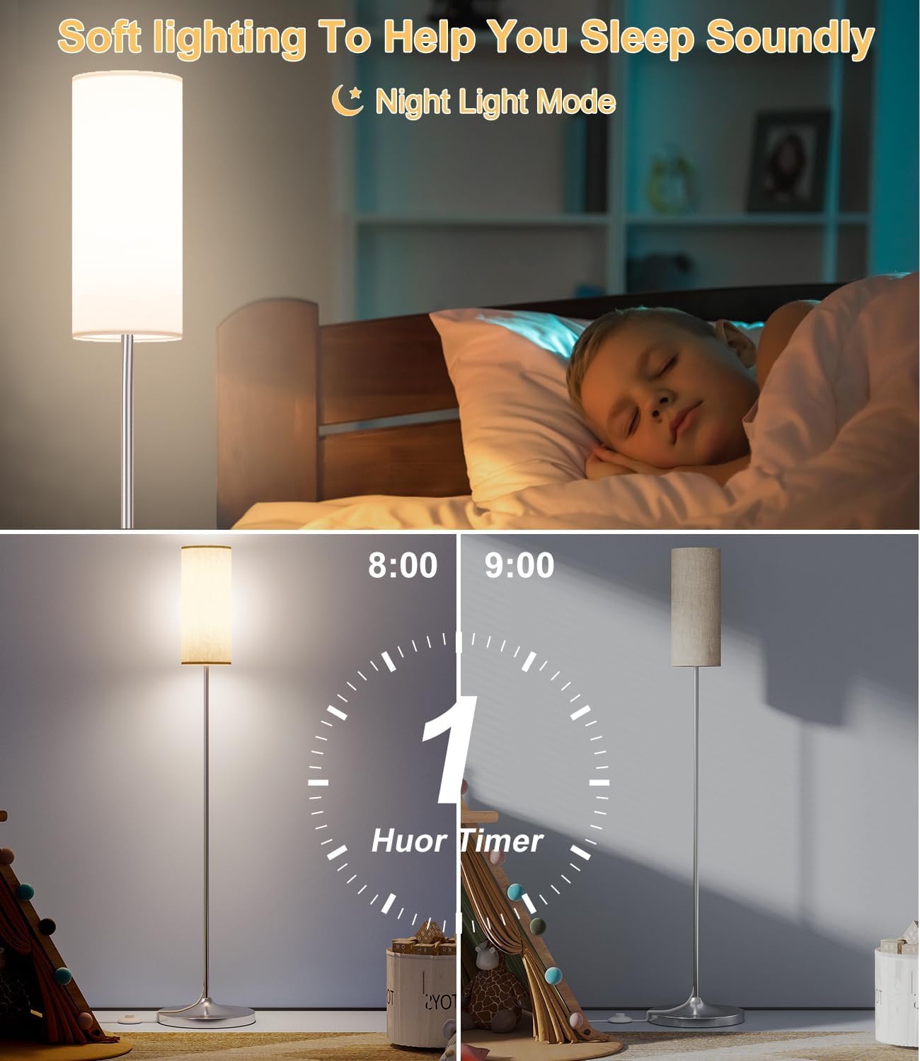 luckystyle Dimmable Floor Standing Tall Lamp, 12W Led Bulb with Lampshade, Foot Switch, Remote Custom Color Temperature Pole for Bedroom, Office, Kids & Living Room, Black