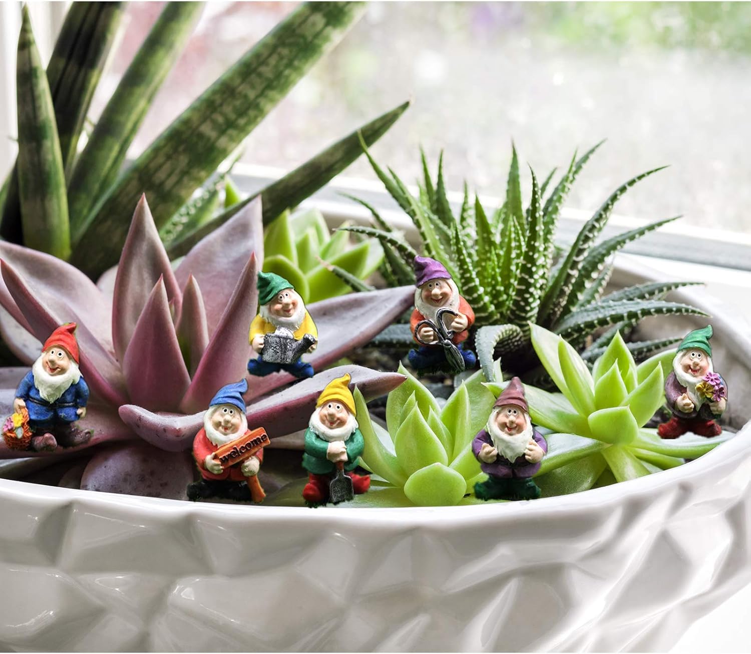 Fairy Garden Accessories, 7PCS Gnome Figurines-Mini Gnomes kit/Seven Dwarfs Statue for Fairy Garden/Flower Pot/Home Decoration.