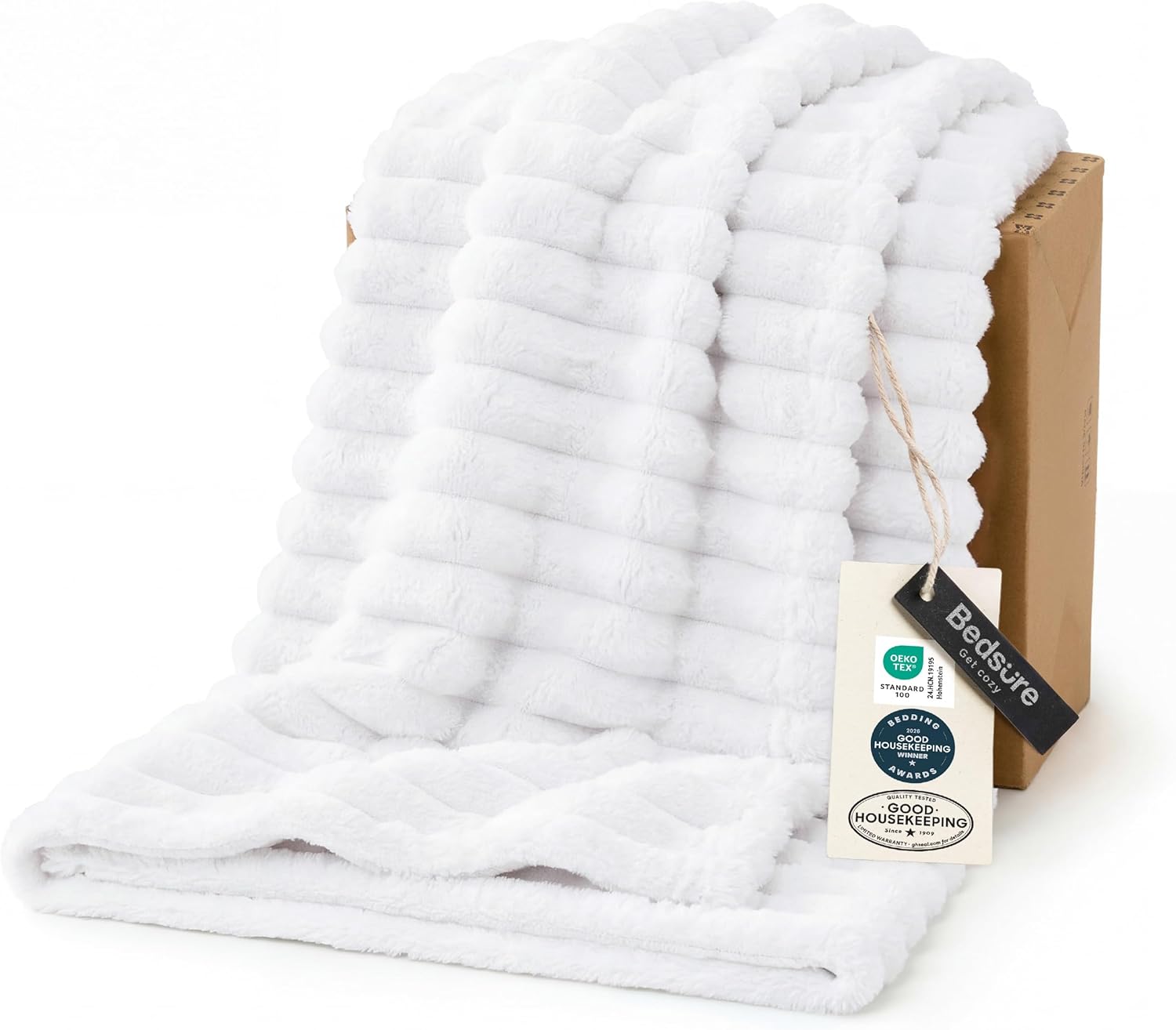 Bedsure GentleSoft White Throw Blanket for Couch - Mothers Gifts Day Birthday Gifts for Women Mom Her, Soft Cozy Fleece Throw Blanket for Girl, Room Home Bedroom Spring Decor, Off White, 50x60 Inches