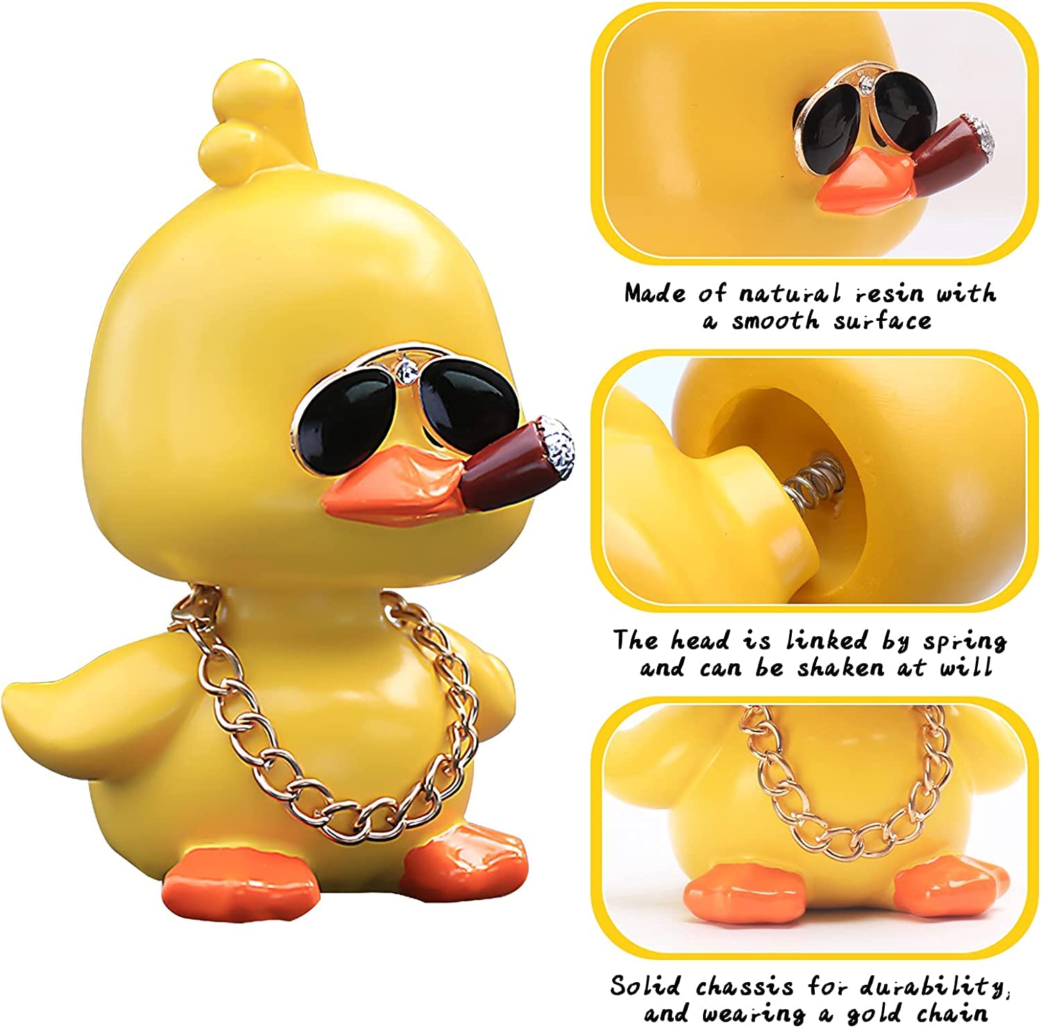 wonuu Cute Yellow Duck Car Ornaments Cool Duck Car Dashboard Decorations Shaking Head Doll