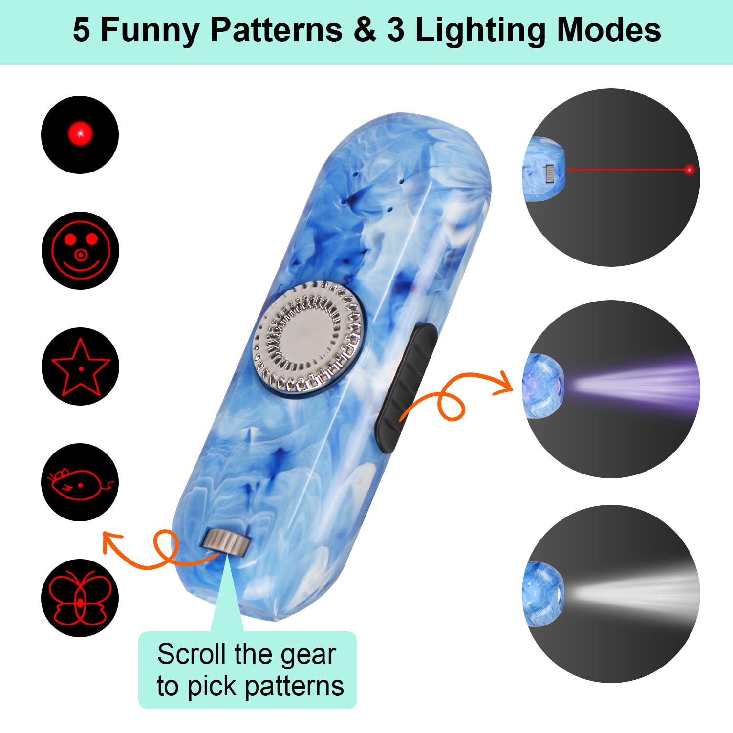 TBTeek Cat Toys, Rechargeable, 3 Light Modes & 5 Fun Patterns, Portable Interactive Kitten Pet Dog Cat Mouse Toy for Fun Chase Play Exercise