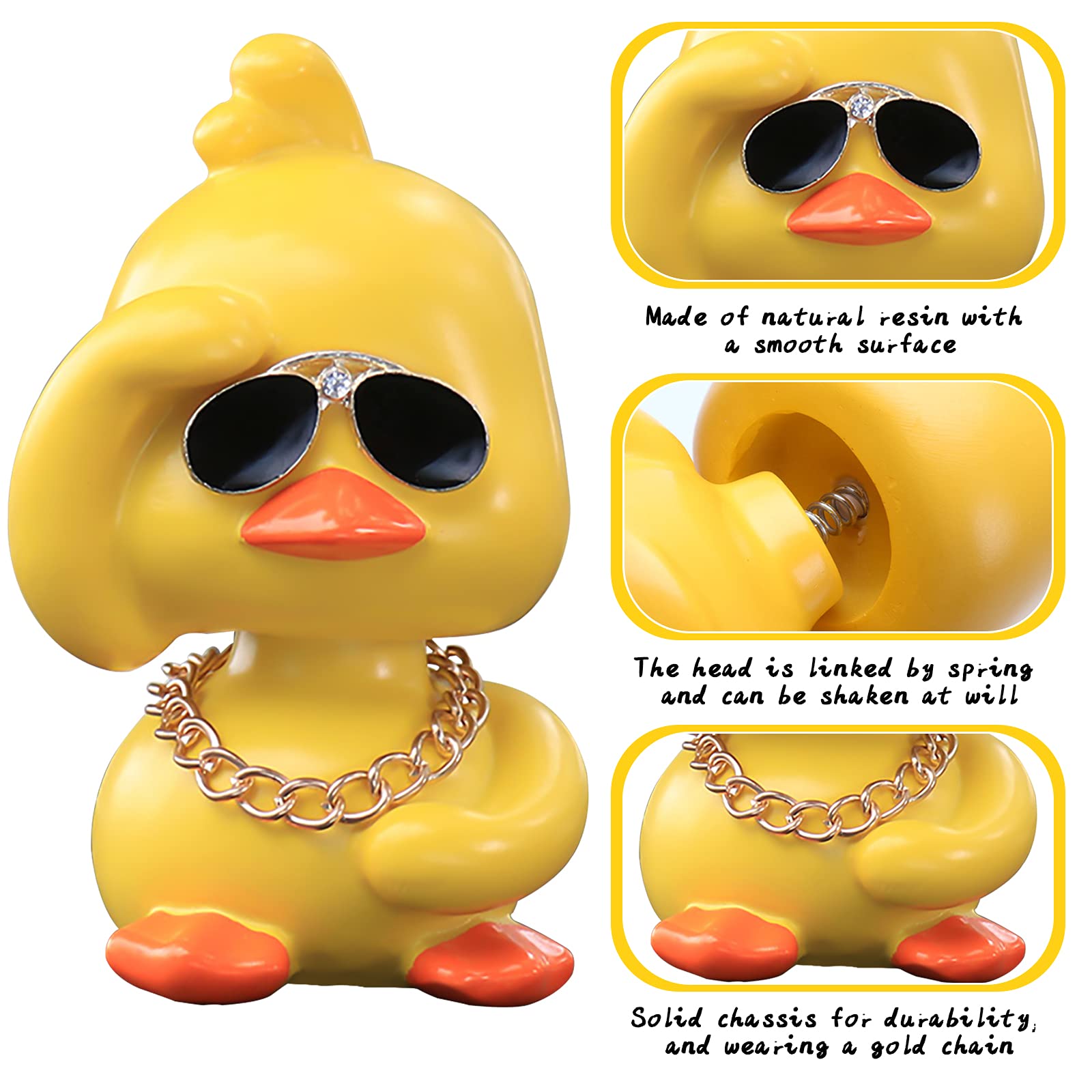 wonuu Cute Yellow Duck Car Ornaments Cool Duck Car Dashboard Decorations Shaking Head Doll