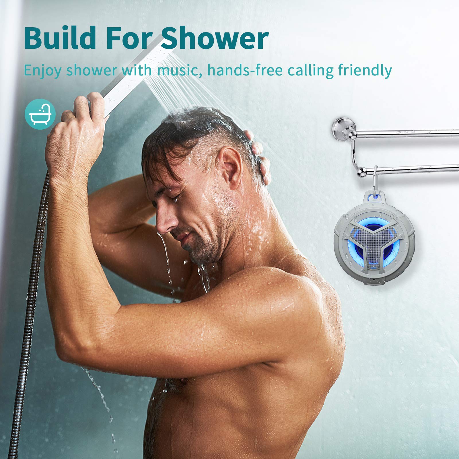 EBODA Bluetooth Shower Speaker, Portable Bluetooth Speakers, IP67 Waterproof Wireless Speaker with LED Light, Floating, 2000mAh, True Wireless Stereo for Kayak, Beach, Gifts for unisex -Black