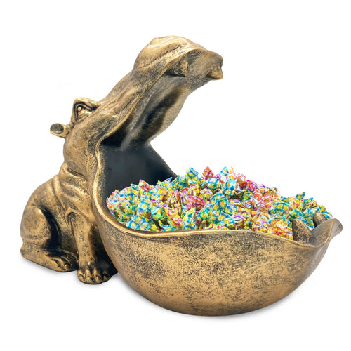 aboxoo Hippo Statue,Large Hippopotamus Figurine Home Sculpture with Resin, Hippo Candy Jar, Candy Dish Bowl for Office Desk, Key Bowl for Entryway Table,Container Storage Art Decor Box(Dark Blue)