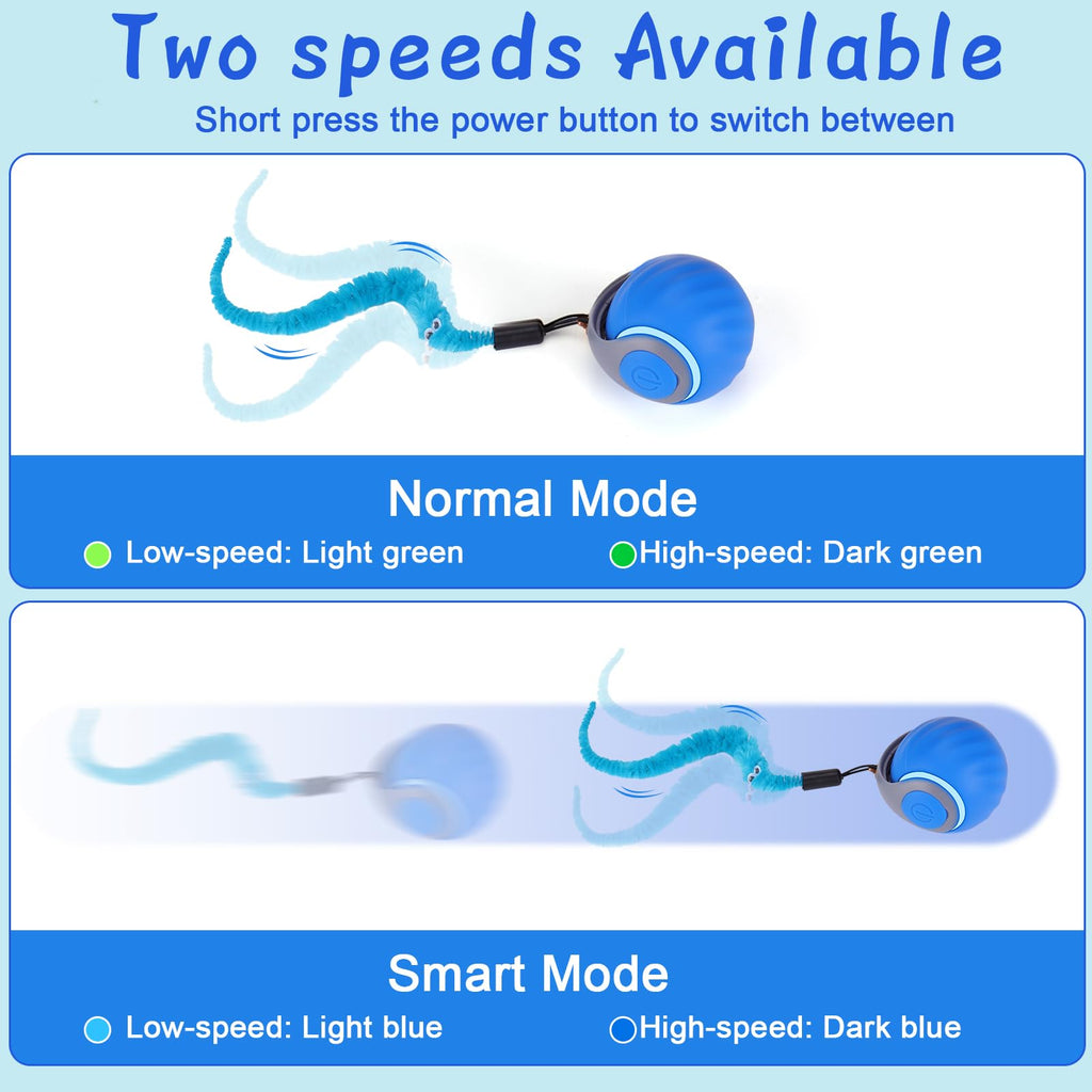 BABORUI Interactive Cat Toy Ball - Automatic Interactive Cat Toys for Indoor Cats with 3 Tails, 2 Speeds Rechargeable Cat Enrichment Toys for Small/Medium/Large Cats to Keep Them Busy(Blue)