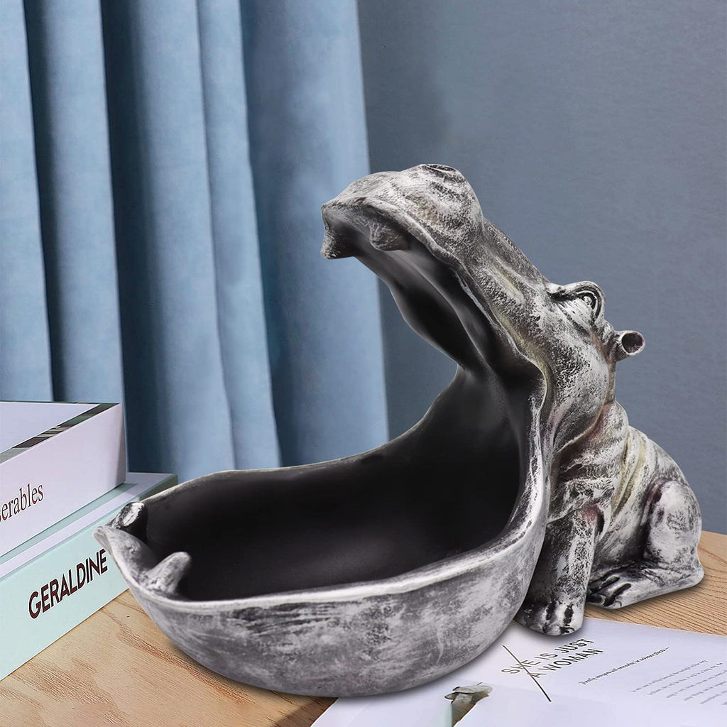 aboxoo Hippo Statue,Large Hippopotamus Figurine Home Sculpture with Resin, Hippo Candy Jar, Candy Dish Bowl for Office Desk, Key Bowl for Entryway Table,Container Storage Art Decor Box(Dark Blue)