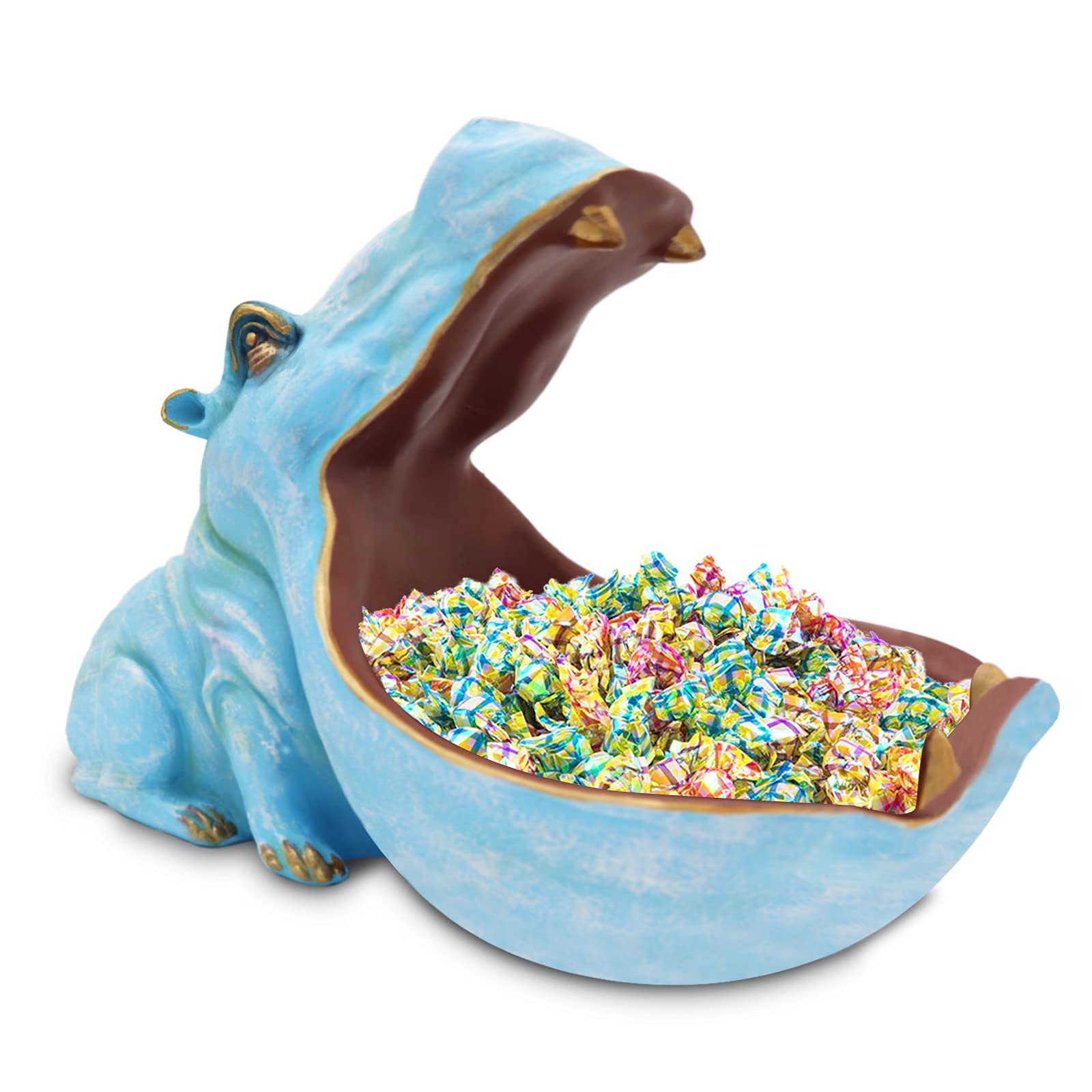 aboxoo Hippo Statue,Large Hippopotamus Figurine Home Sculpture with Resin, Hippo Candy Jar, Candy Dish Bowl for Office Desk, Key Bowl for Entryway Table,Container Storage Art Decor Box(Dark Blue)