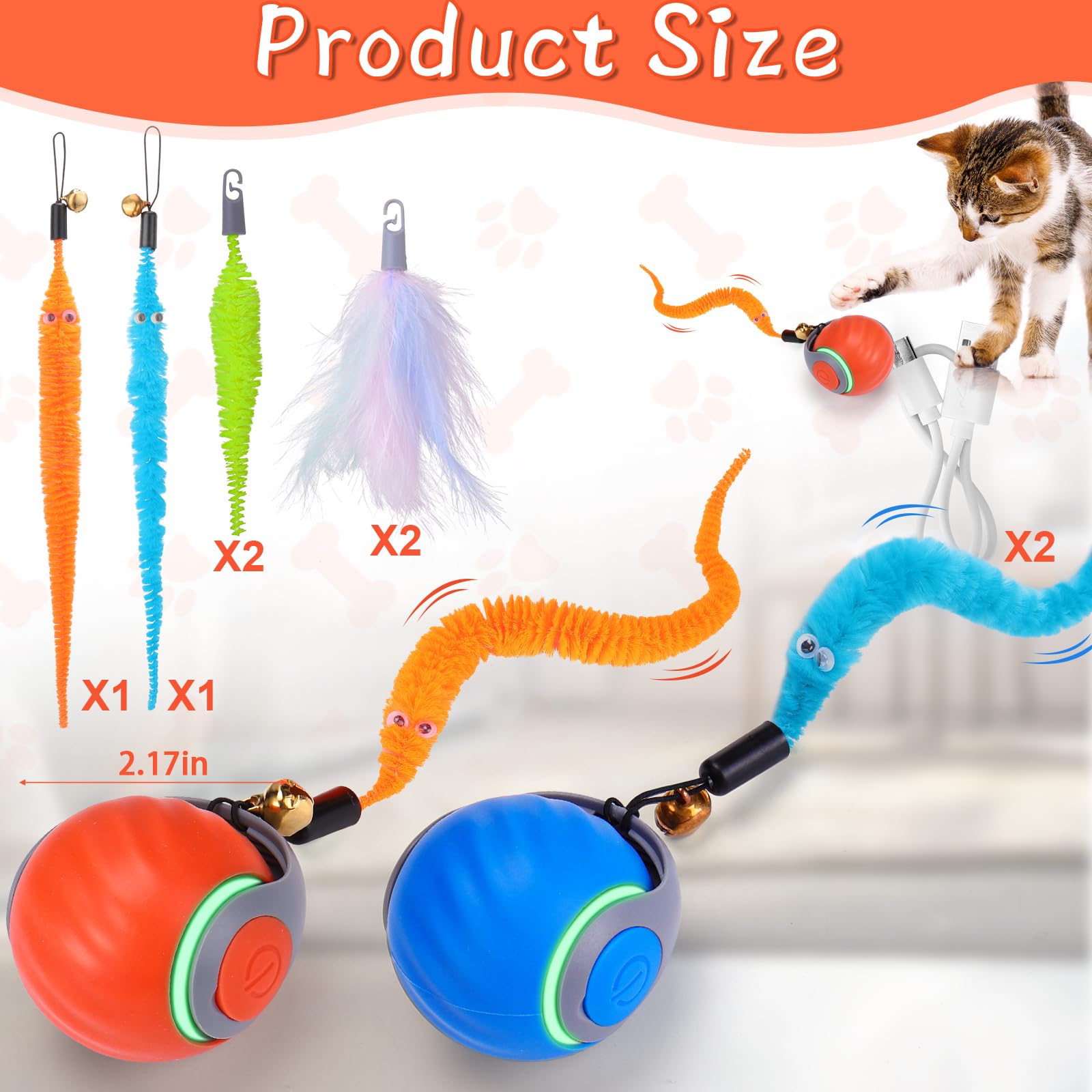 BABORUI Interactive Cat Toy Ball - Automatic Interactive Cat Toys for Indoor Cats with 3 Tails, 2 Speeds Rechargeable Cat Enrichment Toys for Small/Medium/Large Cats to Keep Them Busy(Blue)