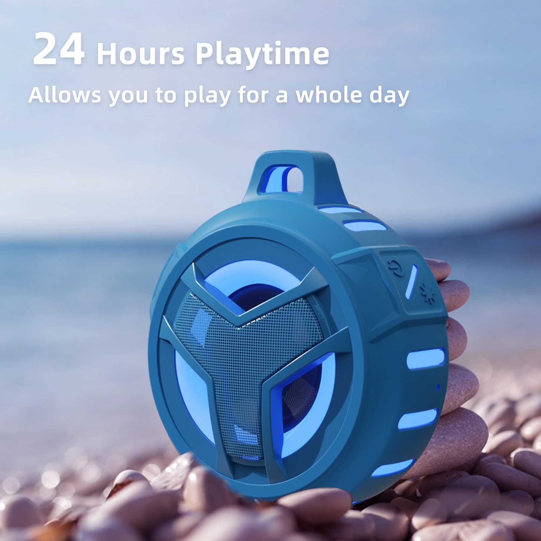 EBODA Bluetooth Shower Speaker, Portable Bluetooth Speakers, IP67 Waterproof Wireless Speaker with LED Light, Floating, 2000mAh, True Wireless Stereo for Kayak, Beach, Gifts for unisex -Black