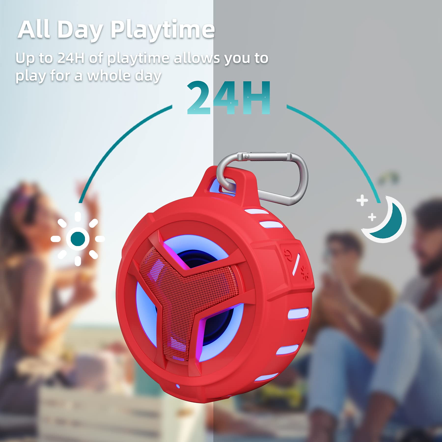 EBODA Bluetooth Shower Speaker, Portable Bluetooth Speakers, IP67 Waterproof Wireless Speaker with LED Light, Floating, 2000mAh, True Wireless Stereo for Kayak, Beach, Gifts for unisex -Black