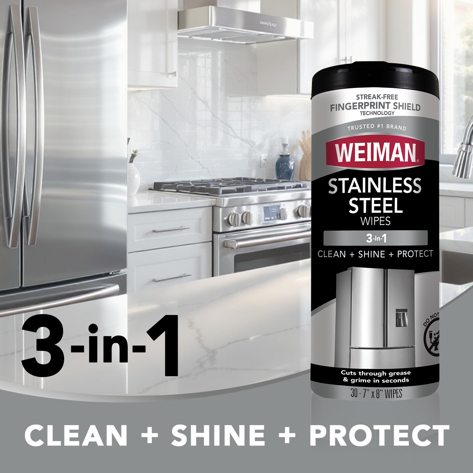 Weiman Stainless Steel Cleaner and Polish Wipes, 30 Count