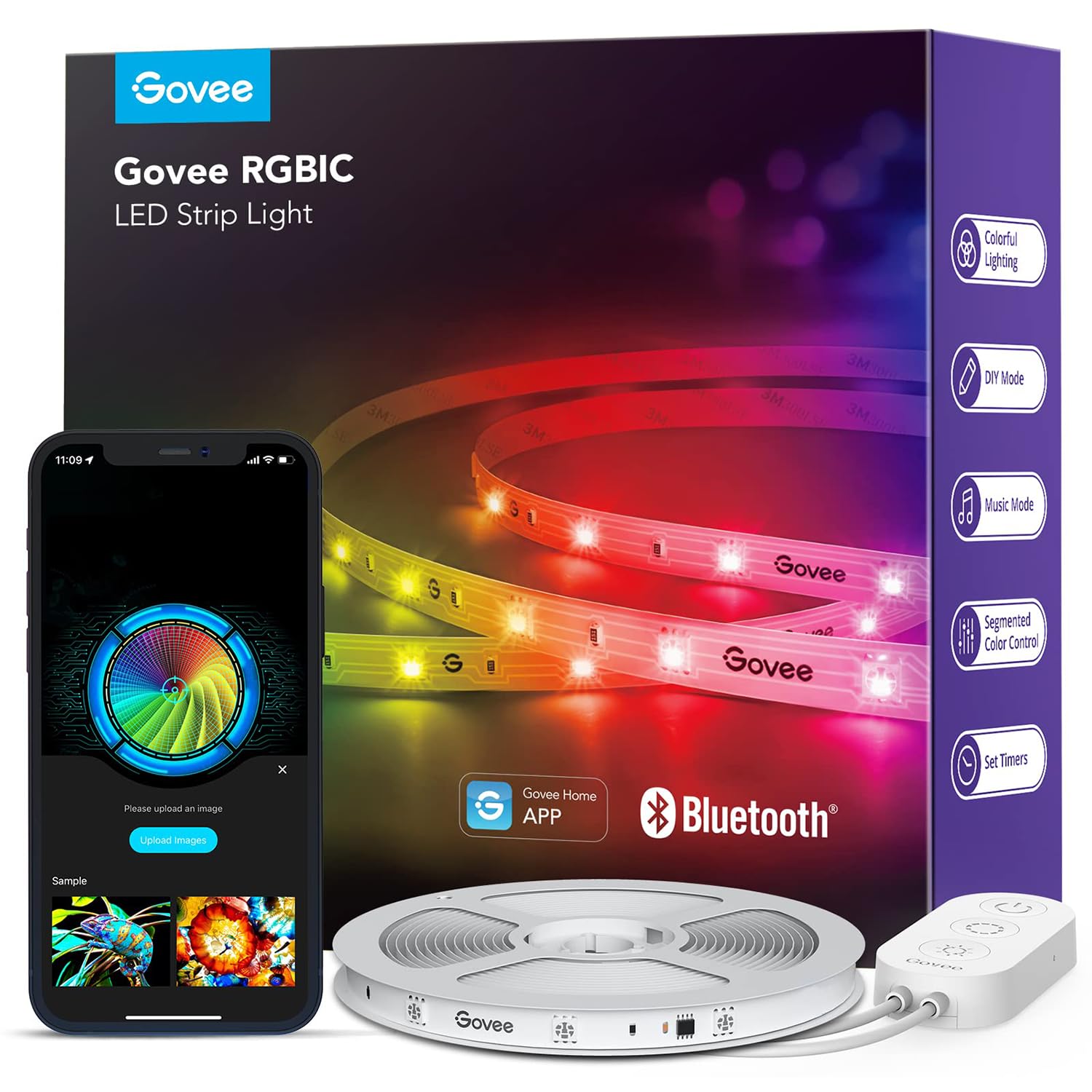 Govee RGBIC LED Strip Lights, Smart LED Lights for Bedroom, Bluetooth LED Lights APP Control, DIY Multiple Colors on One Line, Color Changing LED Strip Lighting Music Sync, Home Decor, 16.4ft