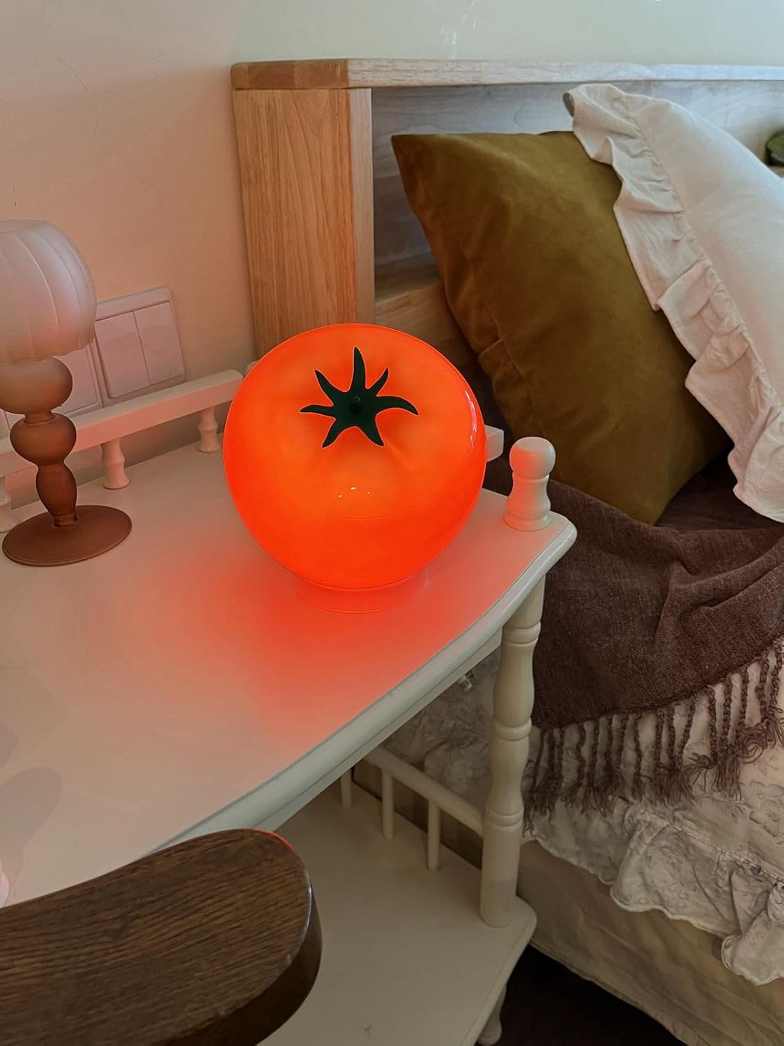 cozifycasa Cute Table Lamp for Bedroom Kitchen Living Room Small Cute Night Light Fruit Bedside Side Table Lamp Kawaii Decor Vintage Funky Home Decor for Girls Room (Tomato)