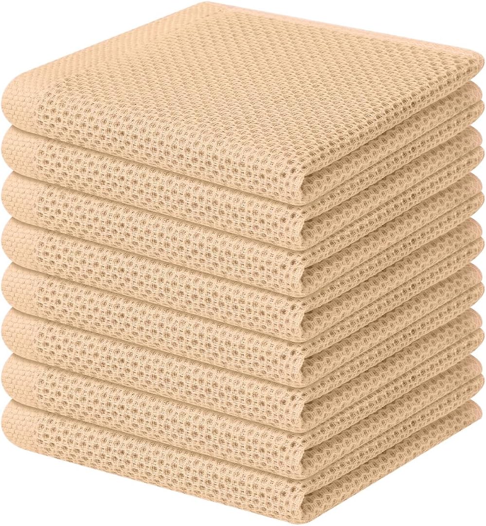 Homaxy 100% Cotton Waffle Weave Kitchen Dish Cloths, Ultra Soft Absorbent Quick Drying Dish Towels, 12 x 12 Inches, 6-Pack, Apricot