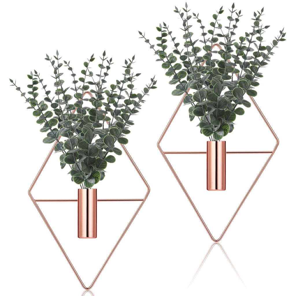 Jexine 4 Pcs Hanging Planters with Artificial Eucalyptus Metal Hanging Vase Indoor Plants Holder Modern Geometric Boho Bathroom Wall Decor for Living Room Home Office(Black)
