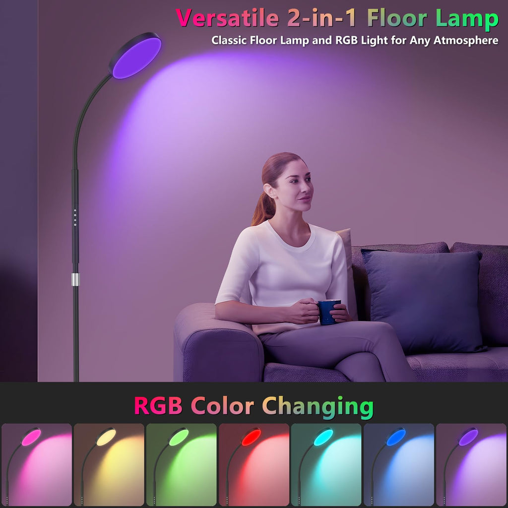 Floor Lamp, Adjustable Height Floor Lamps for Living Room Bedroom, 120 LED Super Bright Standing Lamp Remote & Touch Control Dimmable Gooseneck Tall Stand Reading Lamp for Office Craft, Black