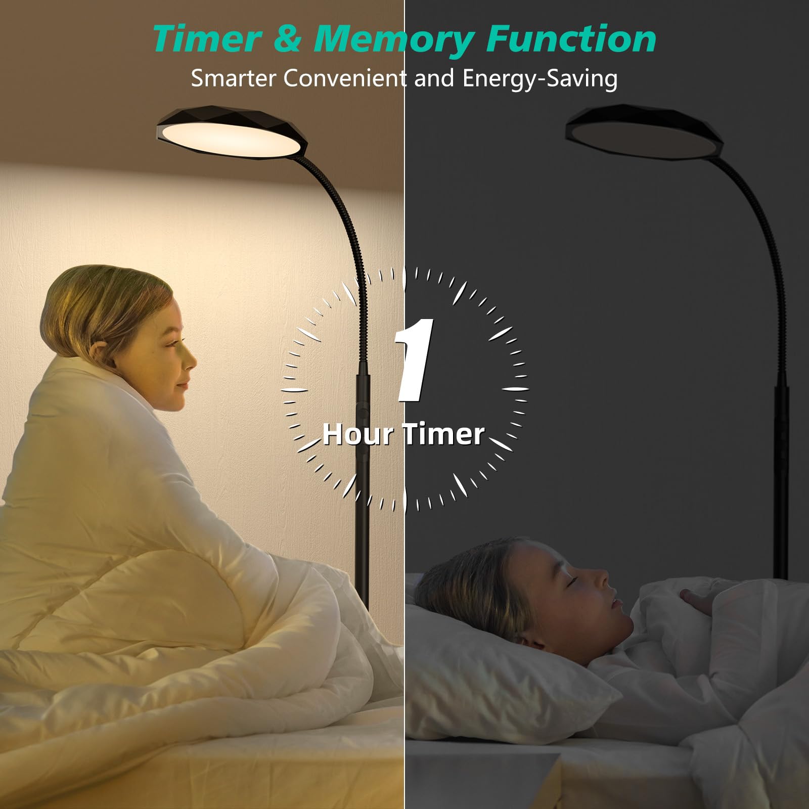 Floor Lamp, Adjustable Height Floor Lamps for Living Room Bedroom, 120 LED Super Bright Standing Lamp Remote & Touch Control Dimmable Gooseneck Tall Stand Reading Lamp for Office Craft, Black