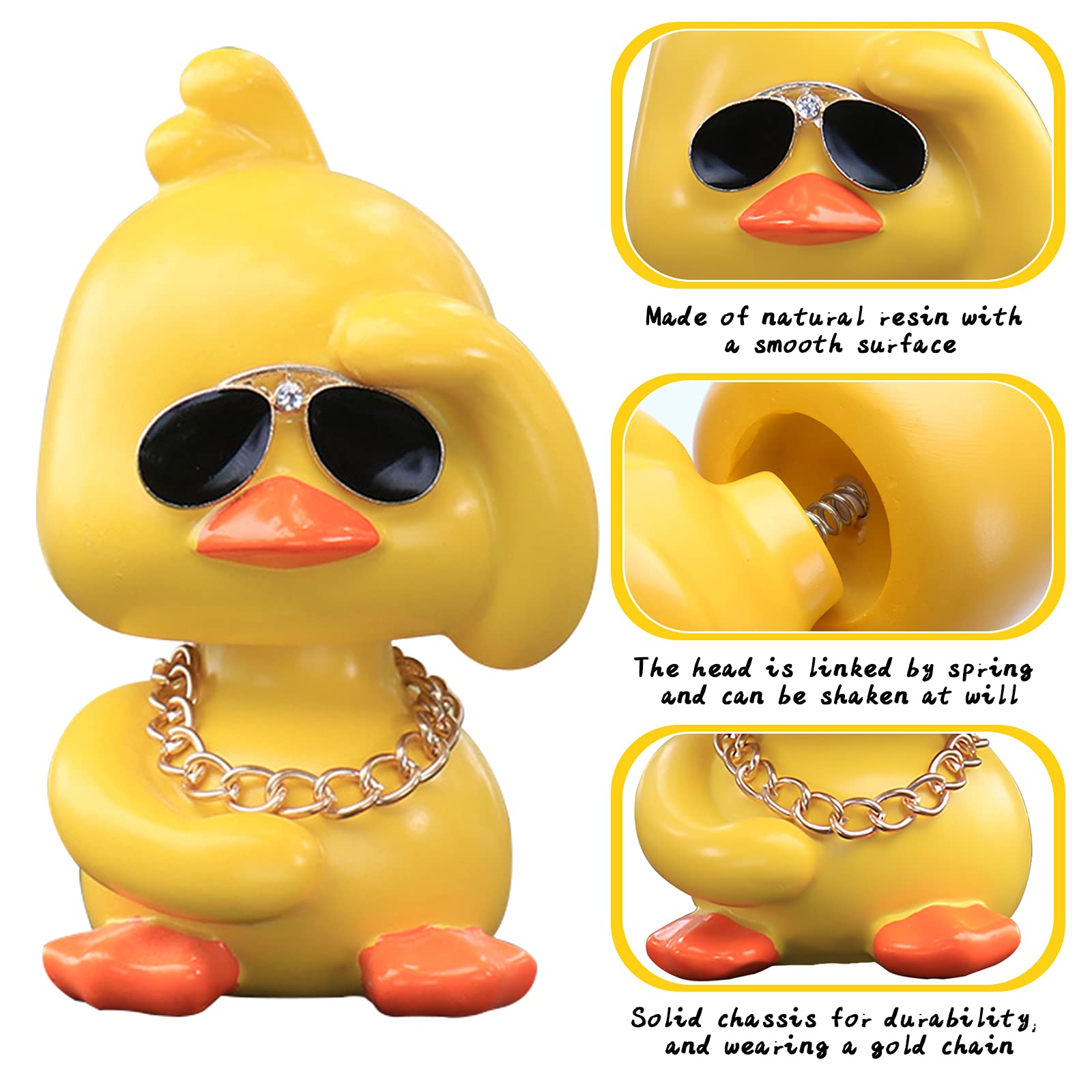 wonuu Cute Yellow Duck Car Ornaments Cool Duck Car Dashboard Decorations Shaking Head Doll