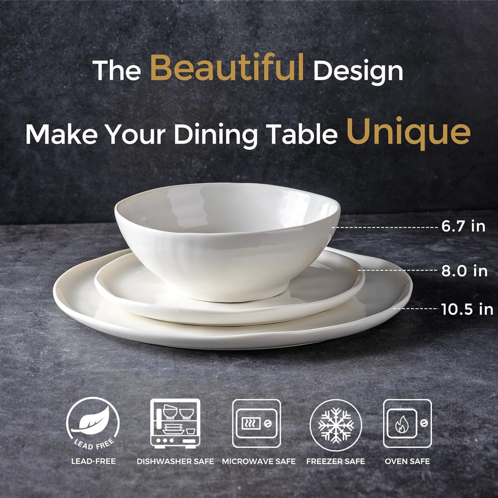 LERATIO Ceramic Dinnerware Sets for 8,Plates and Bowls Sets,Reactive Glaze Dishes Set,Highly Chip and Crack Resistant | Dishwasher & Microwave & Oven Safe Dishes set,Service for 8-Kahki (24pc)