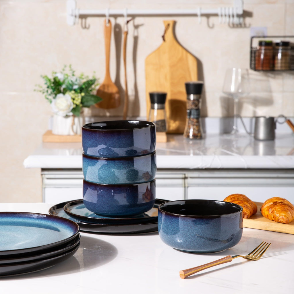 LERATIO Ceramic Dinnerware Sets for 8,Plates and Bowls Sets,Reactive Glaze Dishes Set,Highly Chip and Crack Resistant | Dishwasher & Microwave & Oven Safe Dishes set,Service for 8-Kahki (24pc)
