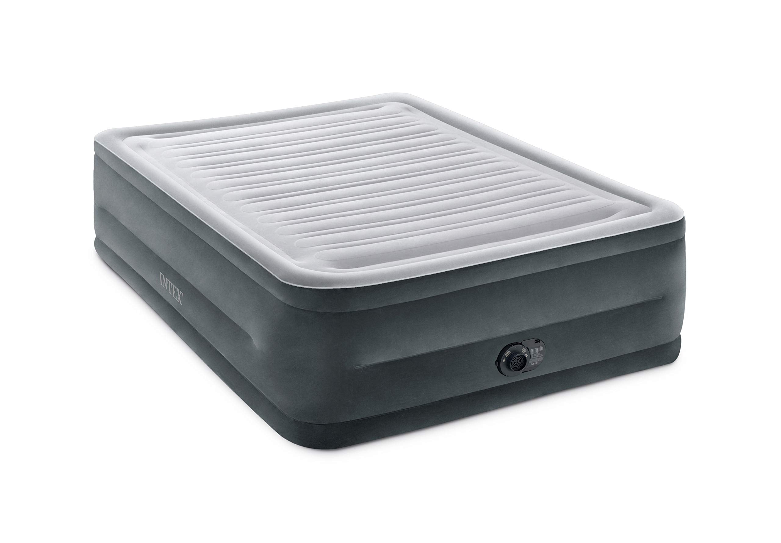 Intex 67765ED Dura-Beam Deluxe Comfort-Plush Mid-Rise Air Mattress : Fiber-Tech – Twin Size – Built-in Electric Pump – 13in Bed Height – 300lb Weight Capacity